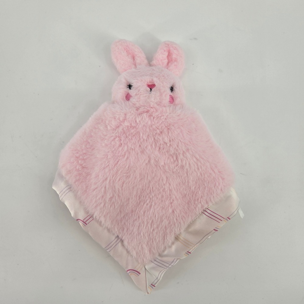 Parents Choice Pink Bunny Lovey Security Blanket Rainbow Satin Back 12x12